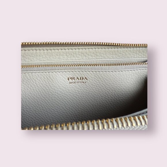 Authentic Prada Taupe Pebbled Leather Zip Around Wallet - Picture 7 of 9